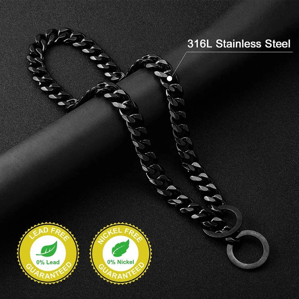 15MM Cuban Link Dog Chain Collar – Silvery/Golden Stainless Steel Training Slip Collar for Strong Dogs