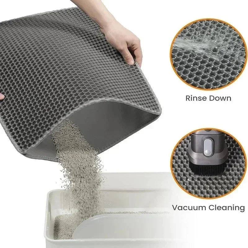 90x60CM Waterproof Double Layer Cat Litter Mat – Non-Slip, Washable Pet Litter Box Mat for Easy Clean-Up