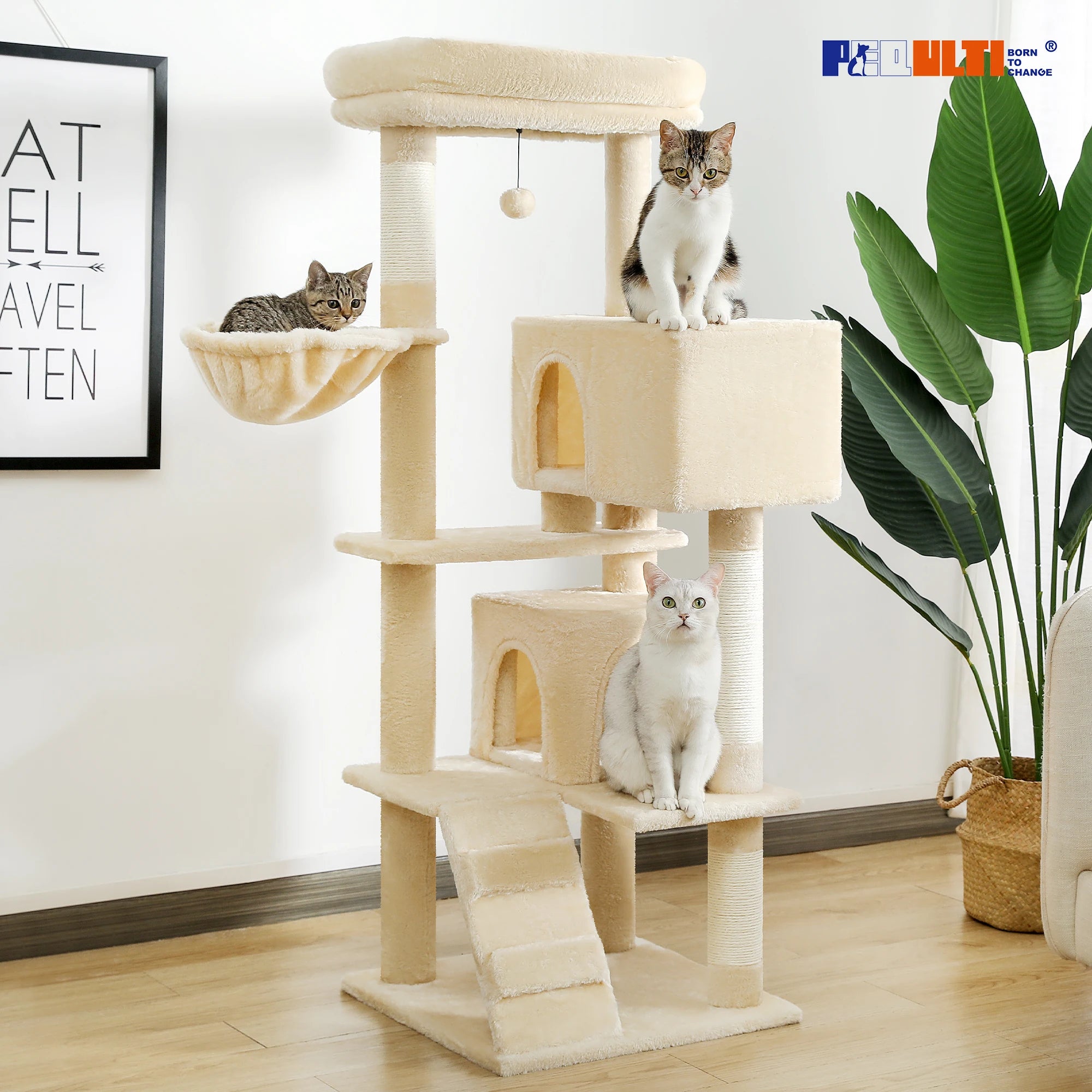 🐾 Cat Tree Tower Condo – Plush Perch, Hammock & Sisal Scratching Posts