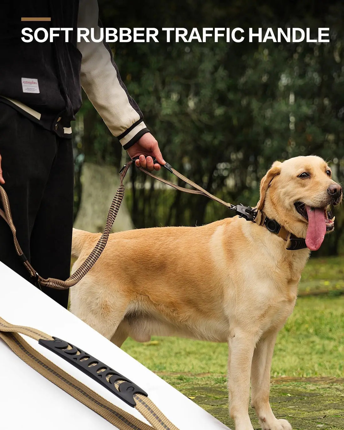Reflective Tactical Bungee Dog Leash with Car Seatbelt – Shock-Absorbing, No-Pull Lead