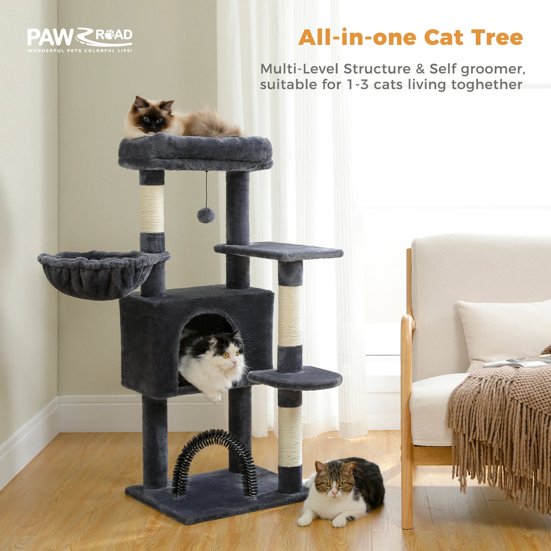 🐾 Cat Tree Tower Condo – Plush Perch, Hammock & Sisal Scratching Posts