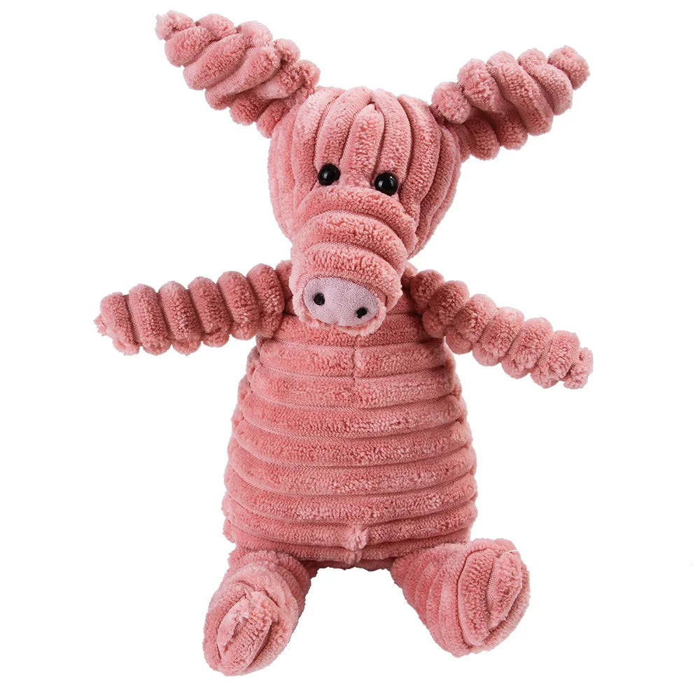 🐵🐷 Corduroy Monkey & Pig Plush Dog Toy – Squeaky, Durable & Fun
