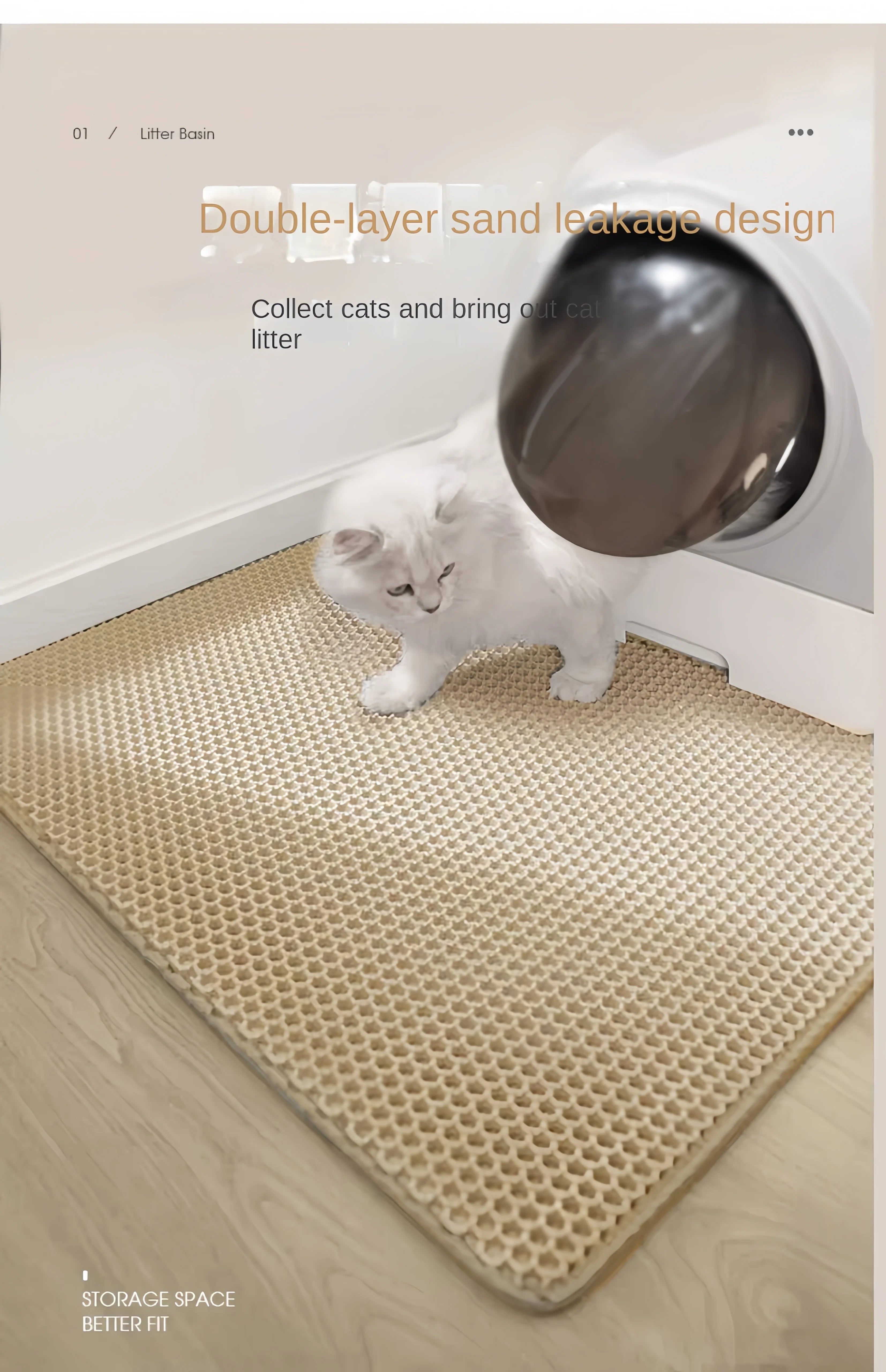 90x60CM Waterproof Double Layer Cat Litter Mat – Non-Slip, Washable Pet Litter Box Mat for Easy Clean-Up
