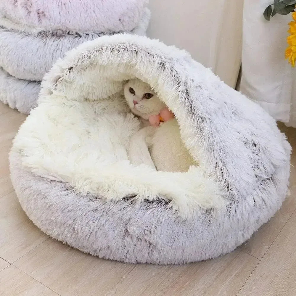 Soft Plush Round Cat Bed – Warm, Cozy Winter Nest for Cats & Small Dogs