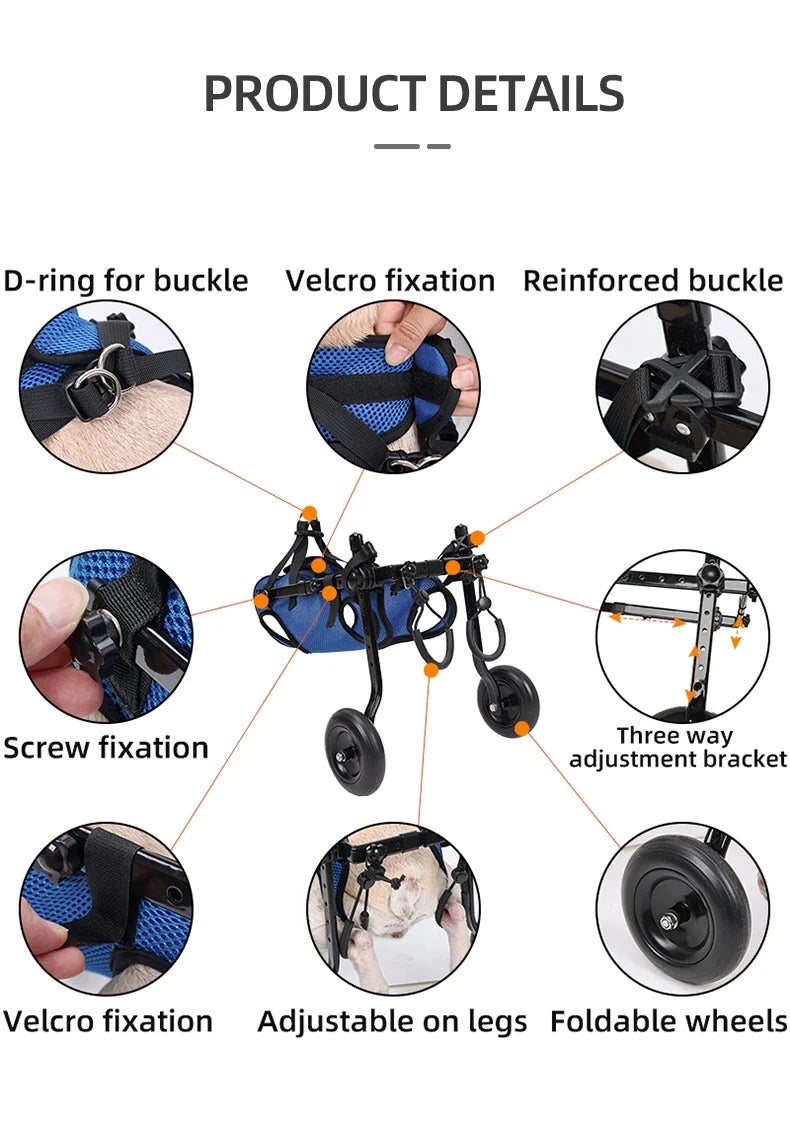 Adjustable Pet Wheelchair Cart – Mobility Aid with Wheels for Disabled Dogs and Cats