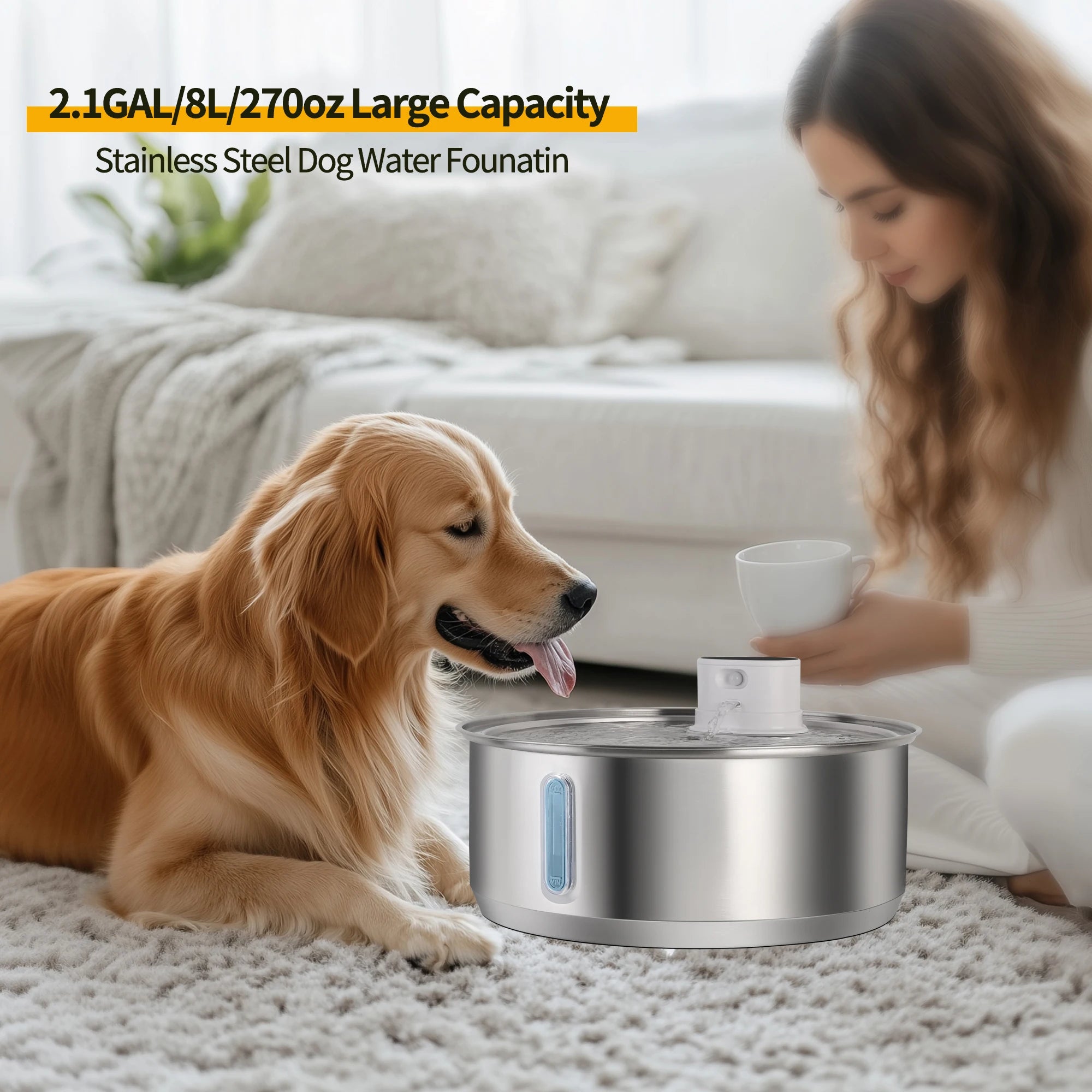 🐕 8L Automatic Stainless Steel Dog Water Fountain – Wireless Battery & Sensor Dispenser