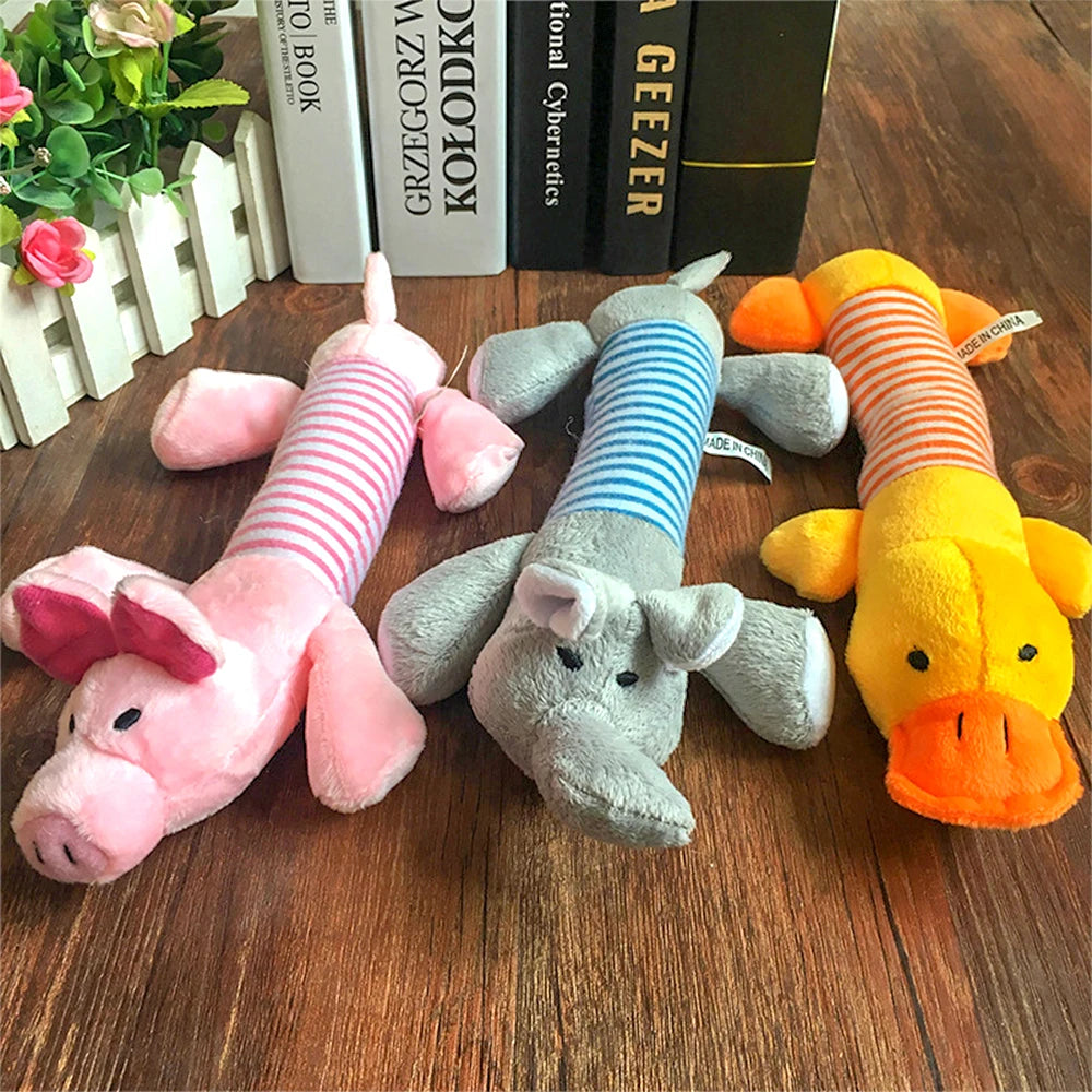 Plush Squeaky Elephant, Duck & Pig Dog Toys – Soft Chew Toys for Dogs & Cats, Durable Funny Molar Fleece Toys for All Pets