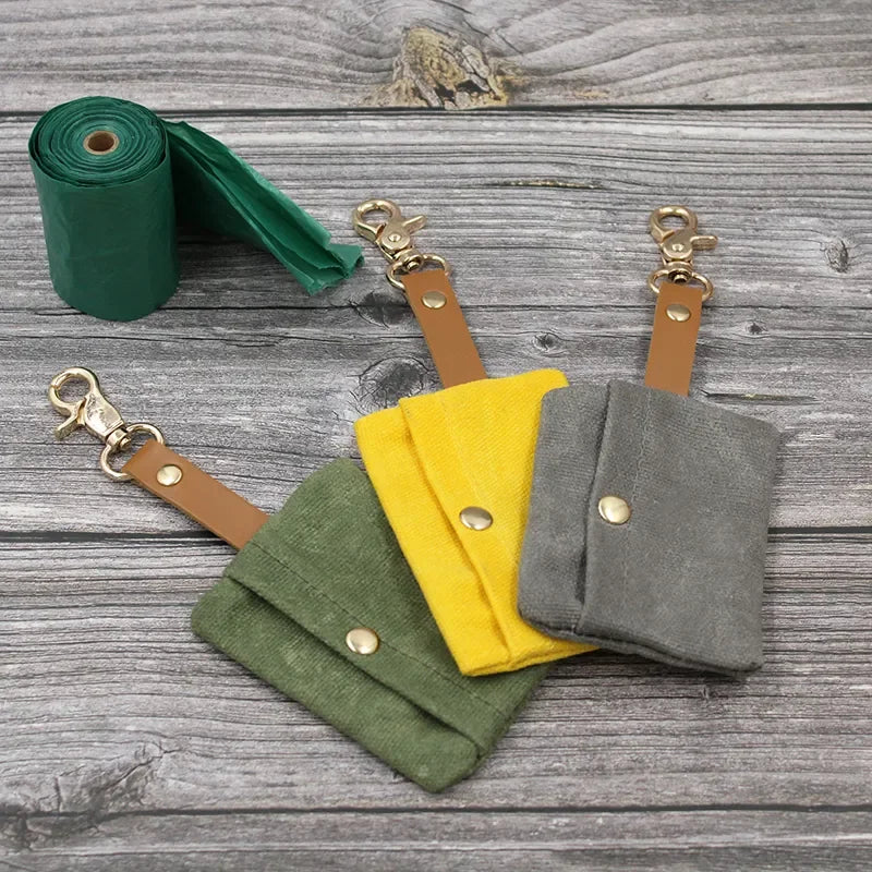 Canvas Pet Dog Poop Bag Holder – Adjustable Leash Attachment