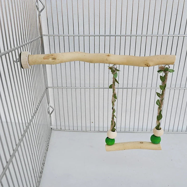 Wooden Parrot Swing Stand – Double Layer Perch with Beak & Claw Grinding