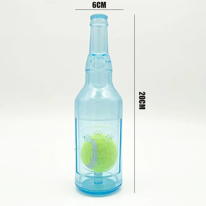 Dog Chew Toy – Bite-Resistant Beer Bottle with Tennis Ball | Squeaky Interactive Puppy Teeth Grinding Toy