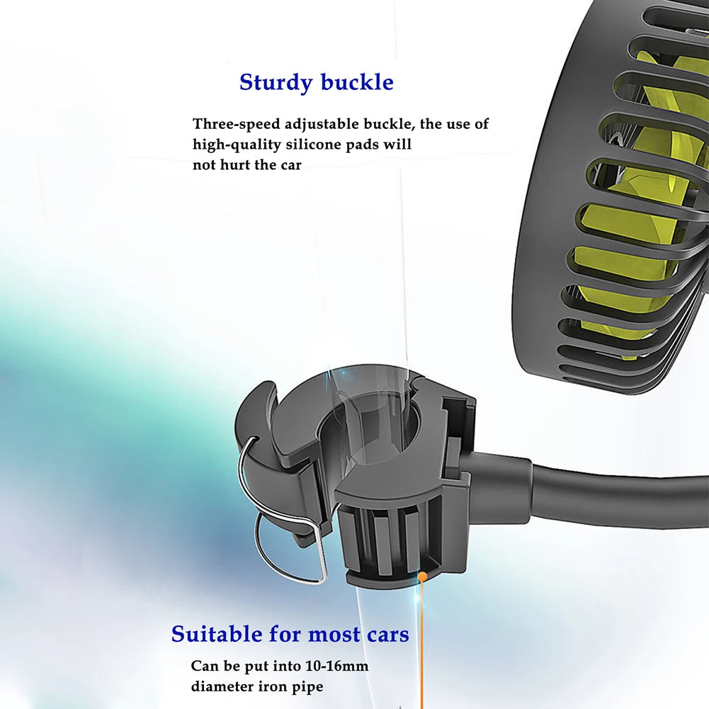 Car Air Cooling Fan – USB Powered Back Seat Fan with 3-Speed Wind Adjustment & 5 ABS Fan Blades