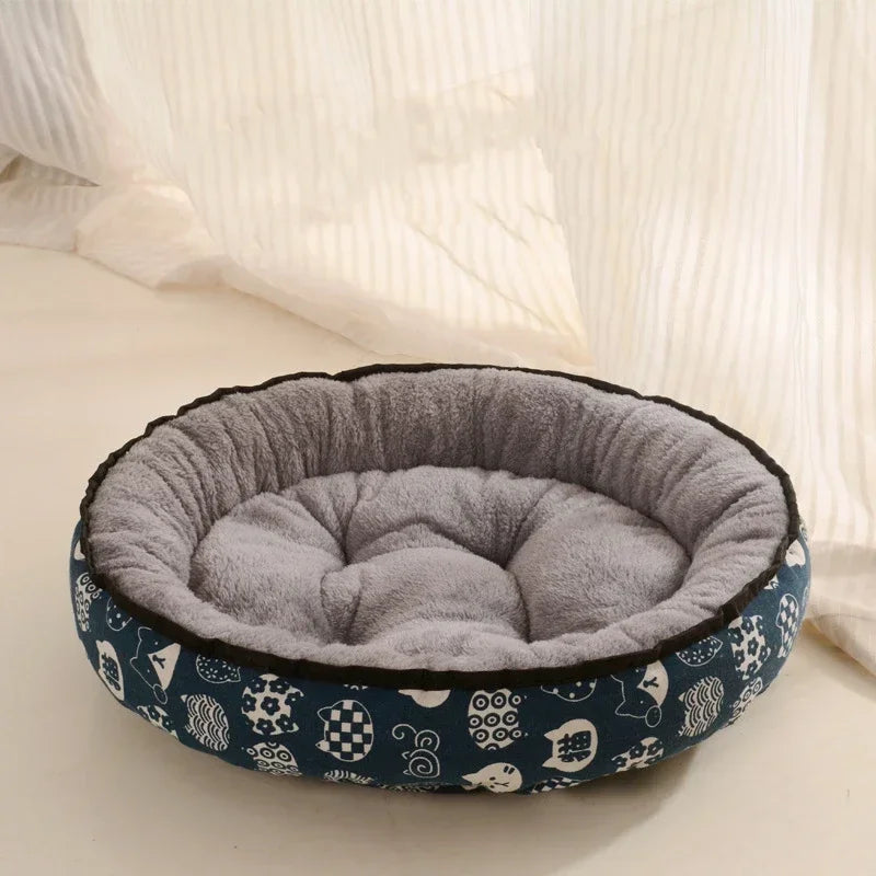 Double-Sided Soft Cotton Dog Bed – Washable Warm Cushion Basket for Small & Medium Dogs