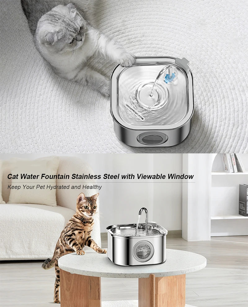 🐾 3.2L 304 Stainless Steel Pet Water Fountain – Super Quiet Automatic Cat Drinking Fountain