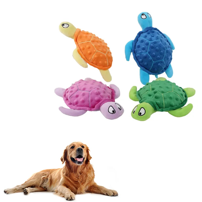 Turtle Plush Squeaky Dog Toy – No Stuffing, Crinkle & Chew 🐢🐶