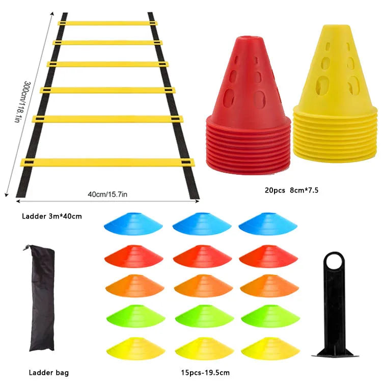 Agility Speed Ladder Nylon Straps Marking Discs Exerciser Resistance Drag Parachutes Sports Running Warm-Up Training Ladder Tool