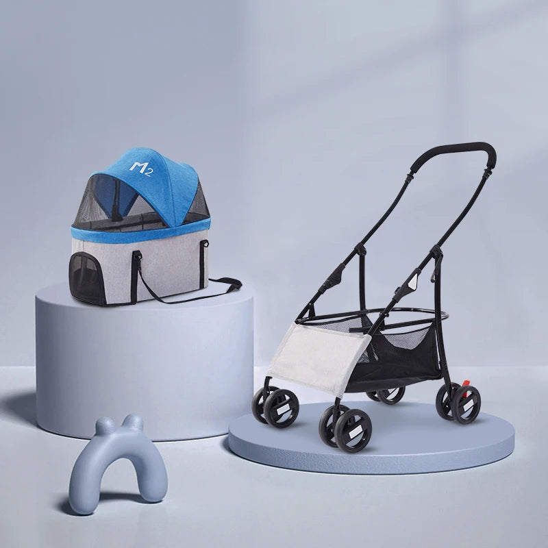 Durable Pet Trolley Carrier with Wheels – Travel Stroller for Small Pets