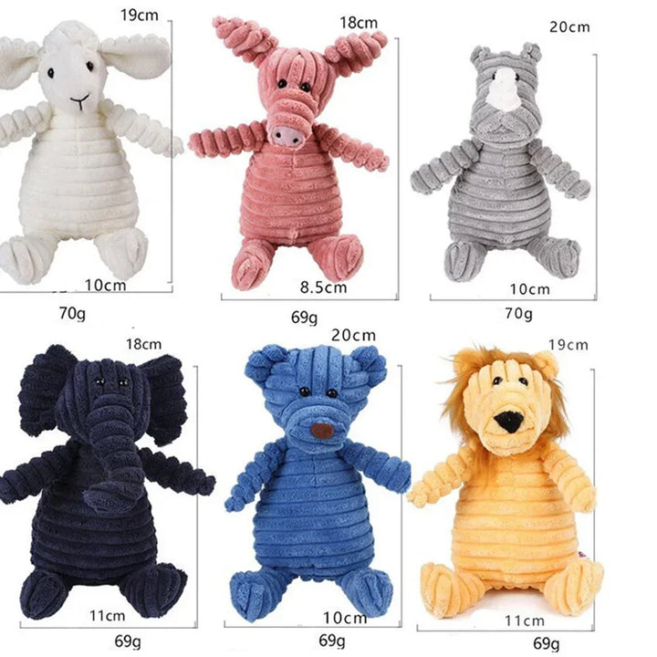 Plush Animal Squeaky Dog Toy – Bite Resistant Corduroy Chew Toy for Small & Large Dogs, Puppy Training Toy