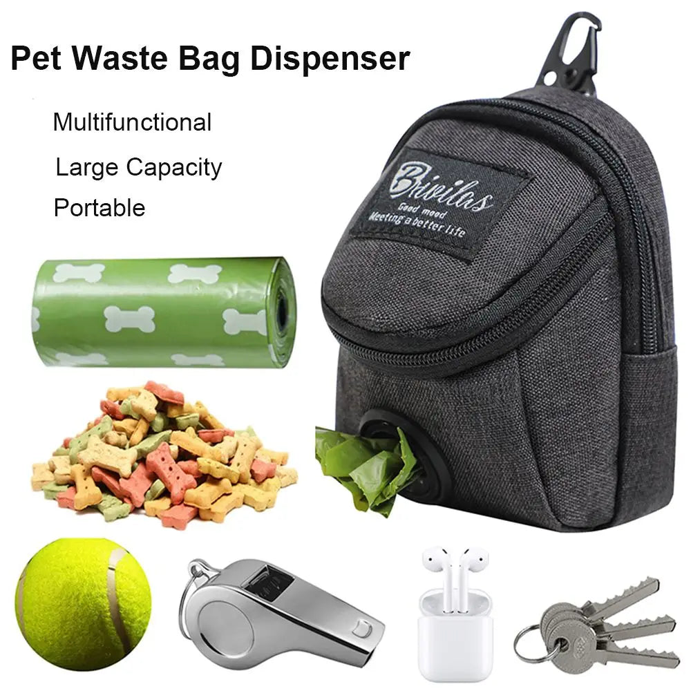 Portable Dog Waste Bag Dispenser with Hook & Treat Pouch – Dog Training Bag & Poop Bag Holder
