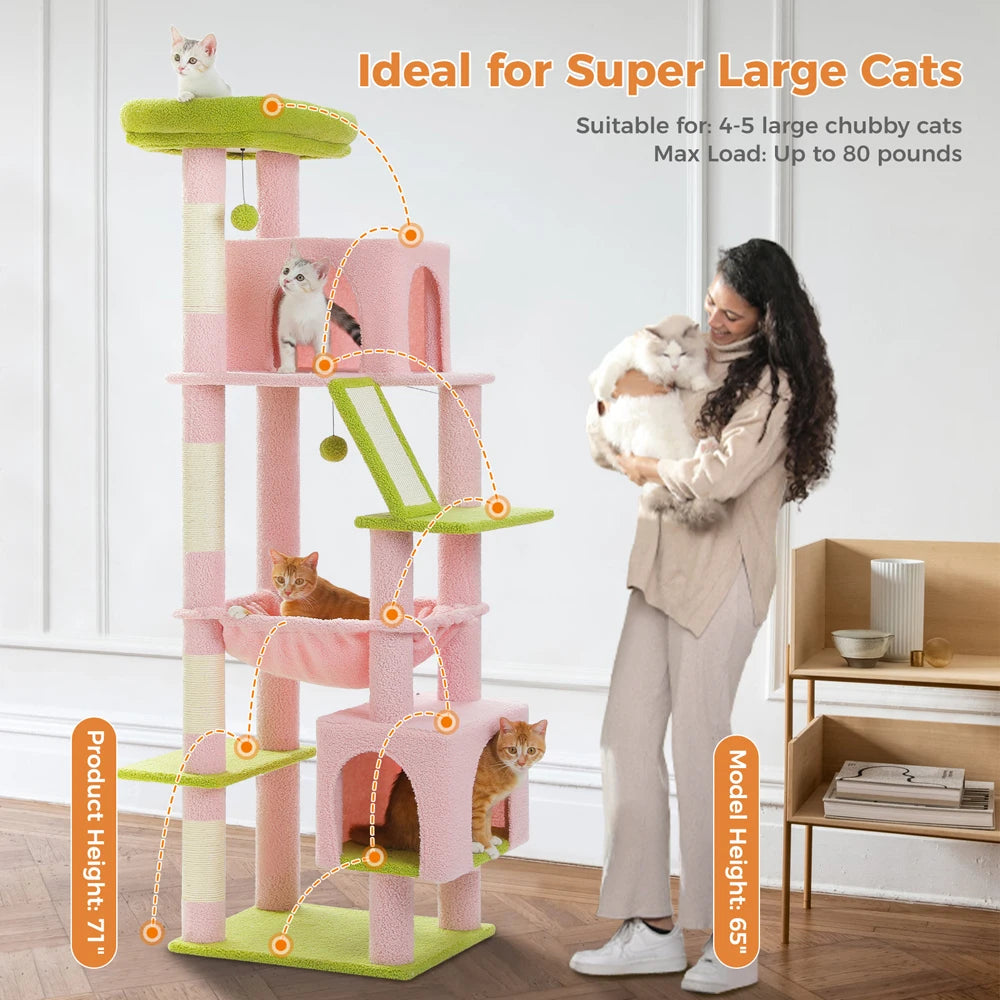 🛋️ 180cm Large Cat Tree Tower – Multi-Level Indoor Cat Furniture with Hammock, Sisal Scratching Posts & Cozy Perches