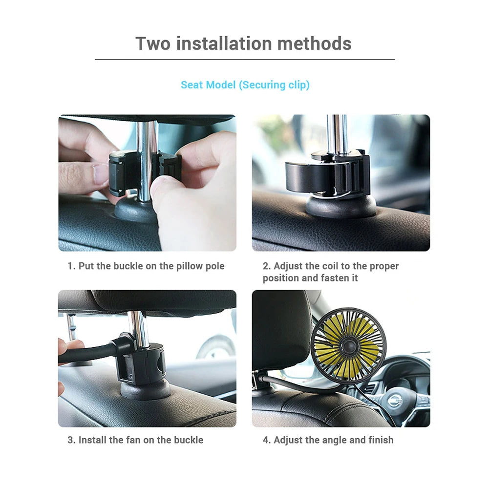 Car Air Cooling Fan – USB Powered Back Seat Fan with 3-Speed Wind Adjustment & 5 ABS Fan Blades