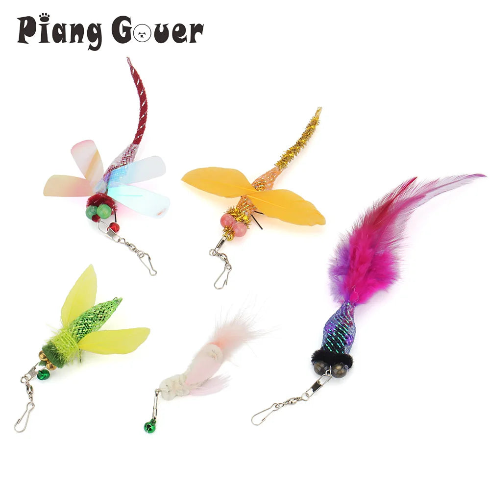 5pcs Simulation Insect & Goldfish Cat Teaser Sticks – Long Tail Training Pet Toy