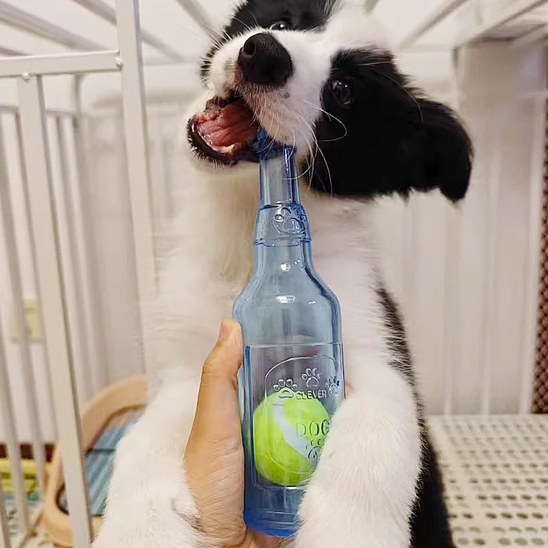 Dog Chew Toy – Bite-Resistant Beer Bottle with Tennis Ball | Squeaky Interactive Puppy Teeth Grinding Toy