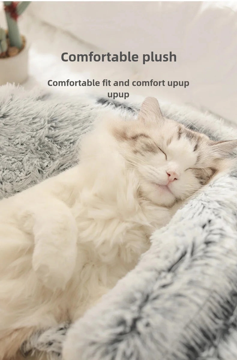 Autumn & Winter Plush Pet Bed – Semi-Enclosed Shell Cat Nest for Cozy Warmth