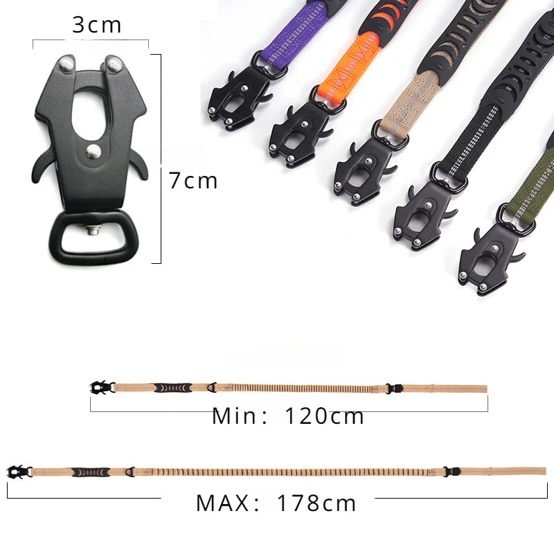 Reflective Tactical Bungee Dog Leash with Car Seatbelt – Shock-Absorbing, No-Pull Lead