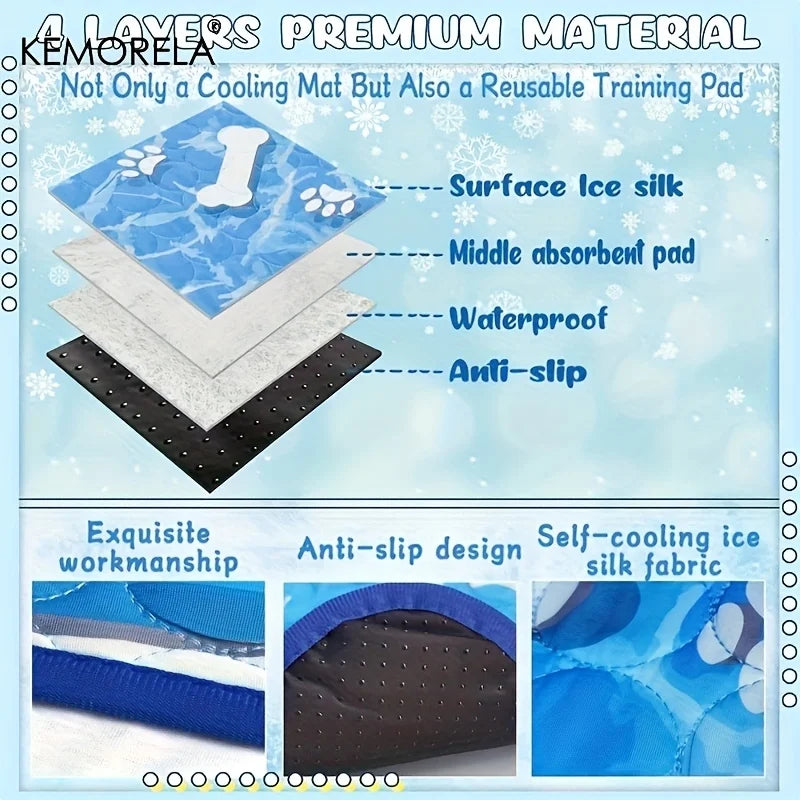 KEMORELA Large Self-Cooling Dog Pad – Washable Ice Silk Summer Mat for Dogs & Cats