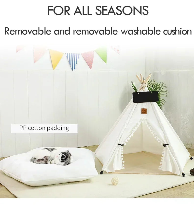Pet Teepee Tent with Cushion – Washable Portable Indoor Dog & Cat House with Blackboard
