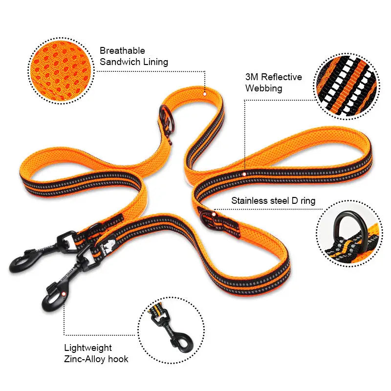 Truelove 7-in-1 Adjustable Multi-Function Dog Leash – Hands-Free, Reflective Training Lead for Walking 1 or 2 Dogs