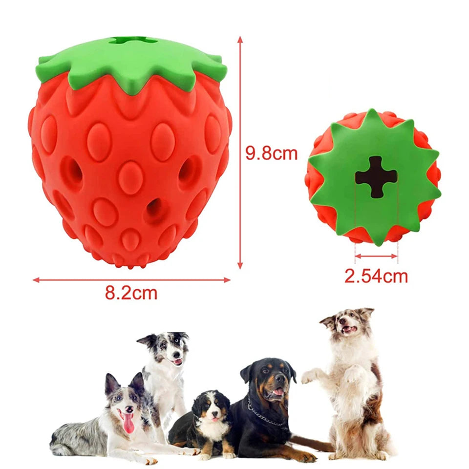 DualPet Strawberry-Shaped Dog Chew Toy – Durable Rubber Food Dispenser for Interactive Play