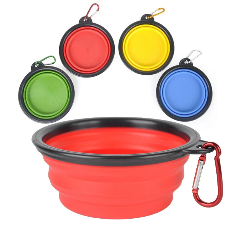 🐶 Folding Portable Silicone Dog Feeder Bowl – 2-in-1 Food & Water Dispenser with Carabiner