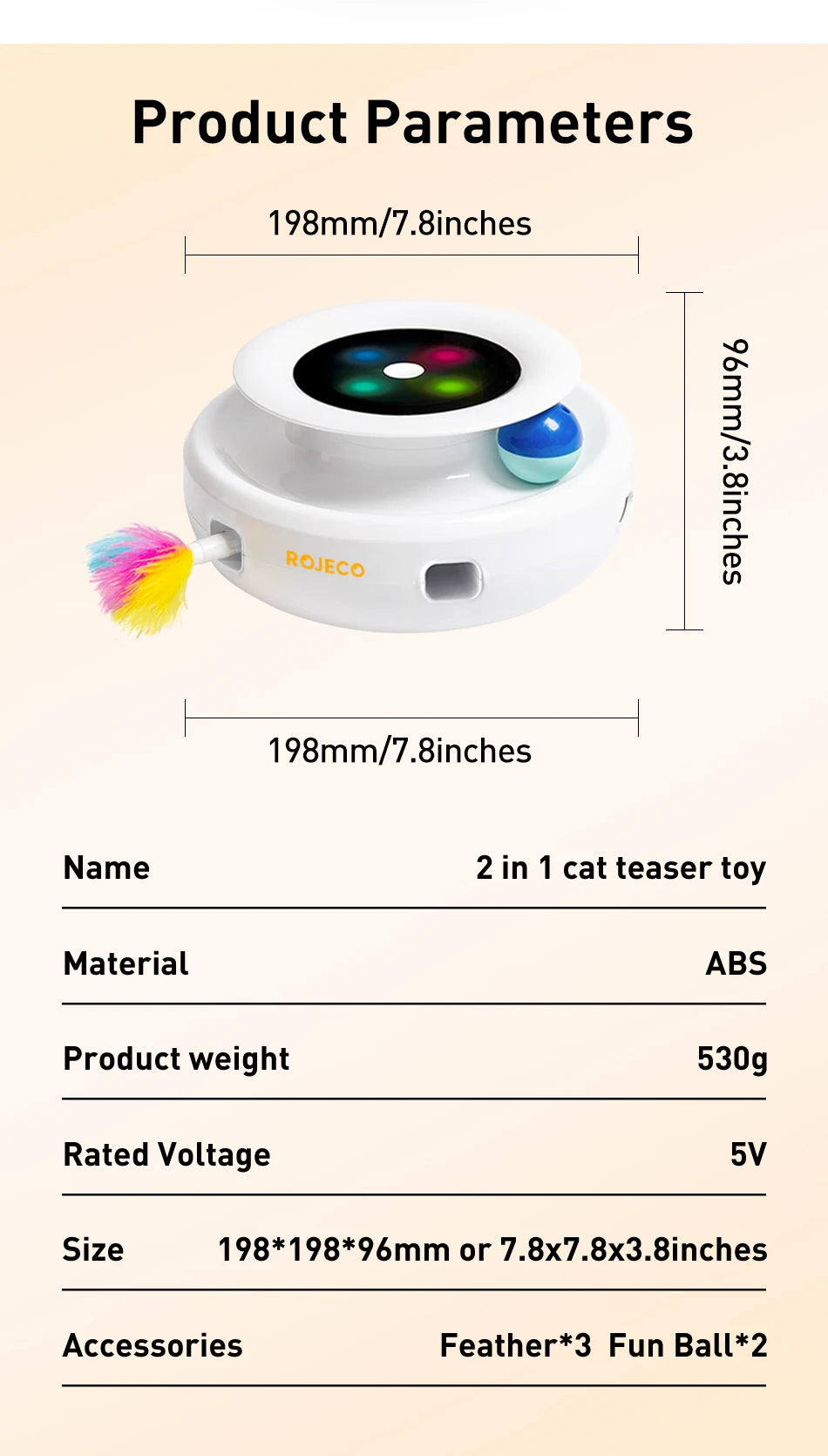 ROJECO 2-in-1 Smart Feather & Ball Cat Toy – 5 Modes