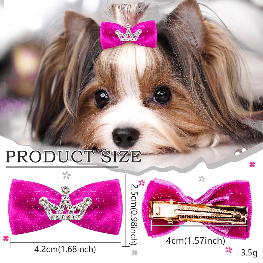 Dog Hair Clips 👑 Crystal Crown & Bow Set – 10PCS Pet Grooming Accesso