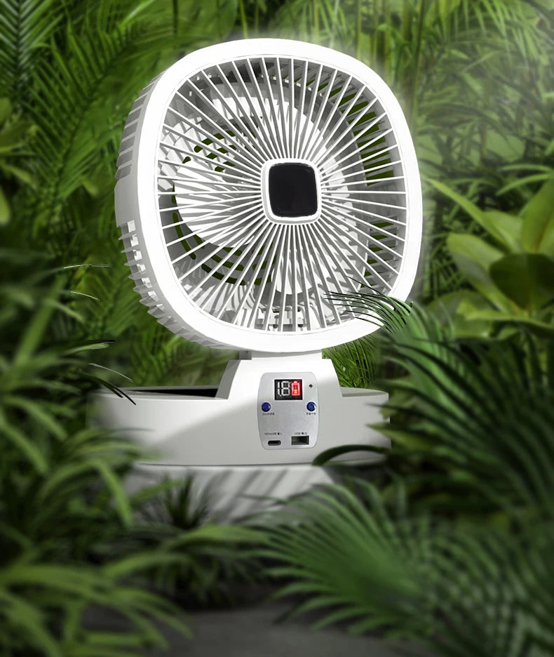 Outdoor Solar Camping Fan – 5 Speeds, LED Light, USB Rechargeable & Power Bank Function, Quiet Portable Electric Fan