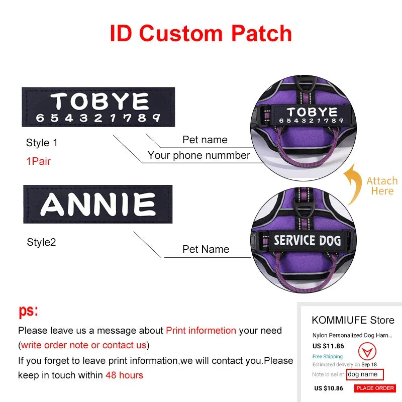 🐾 Personalized Nylon Adjustable Dog Harness – Reflective, Breathable Vest with Leash for Small, Medium & Large Dogs