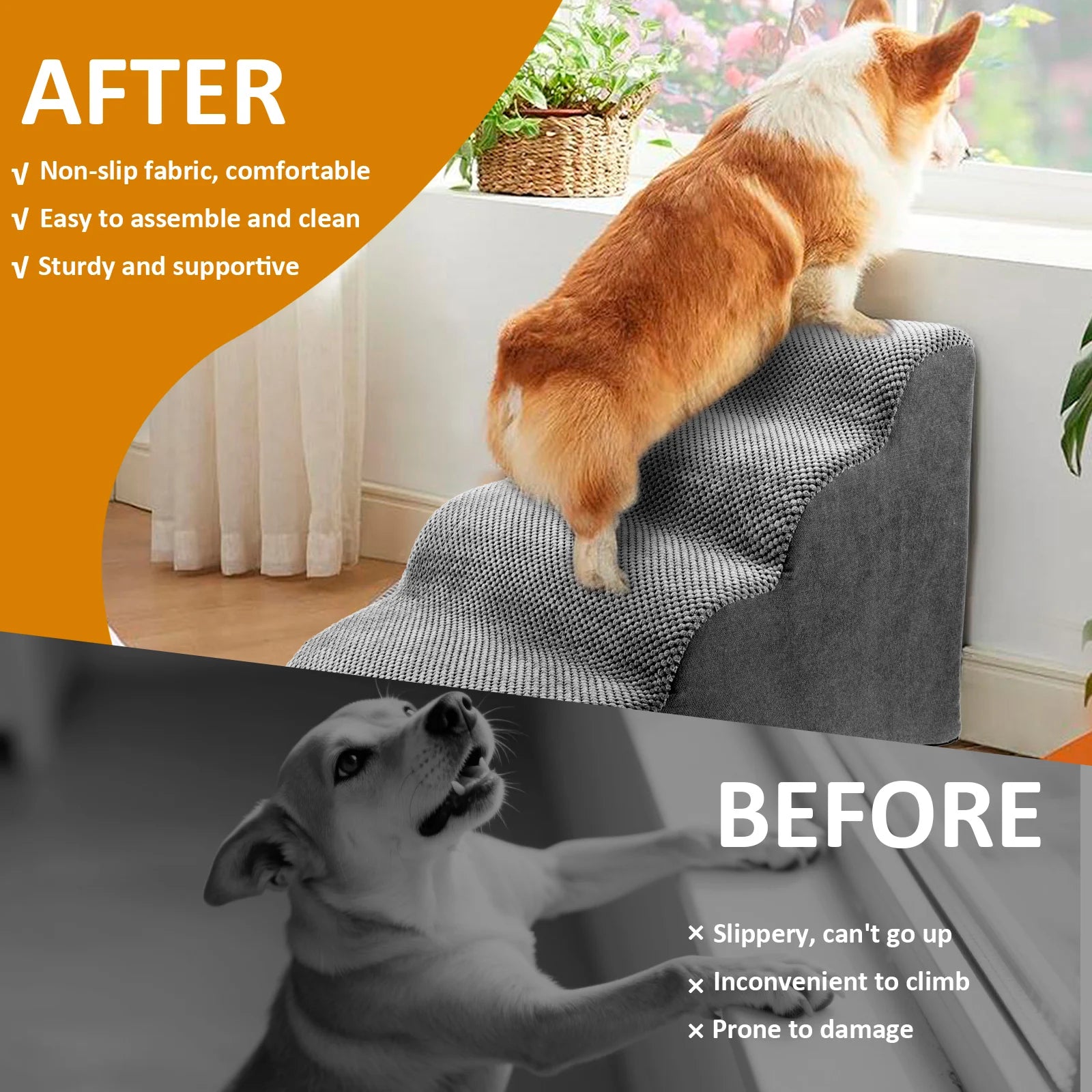 Curved Pet Ramp Stairs – Corduroy Steps for Small Dogs & Cats