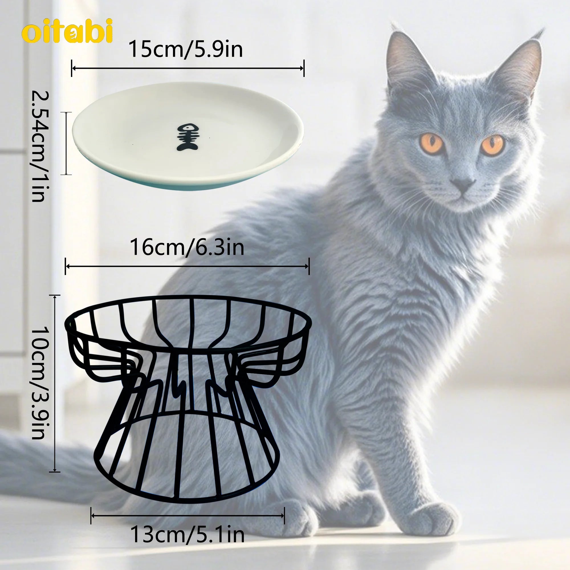 🐾 Oitabi Elevated Cat Bowls – Raised Ceramic Food Dishes with Metal Stand