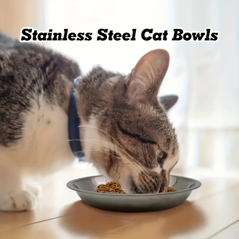 Slip-Resistant Stainless Steel Cat Bowl Set – Low-Profile Wide Design with Anti-Tip Base for Kittens & Small Pets