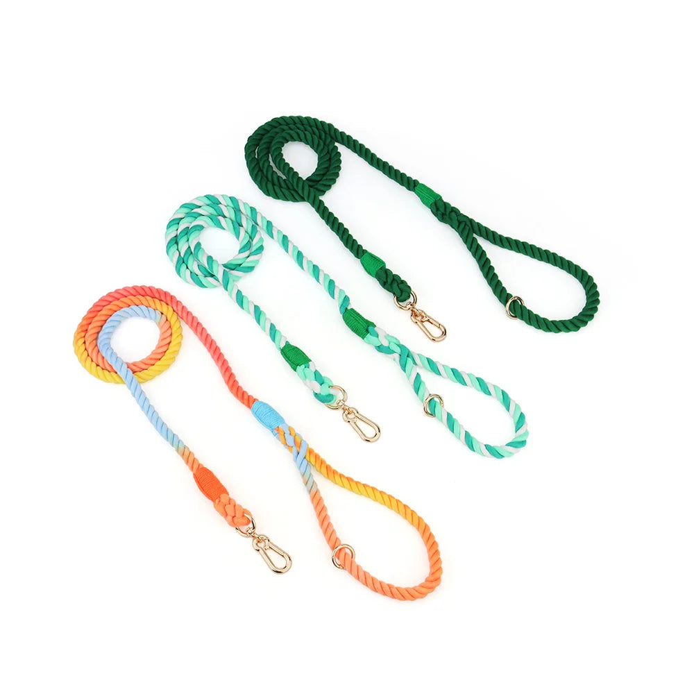 Hand-Woven Gradient Dog Leash – Multi-Function Cotton Rope Lead for Outdoor Walking & Training