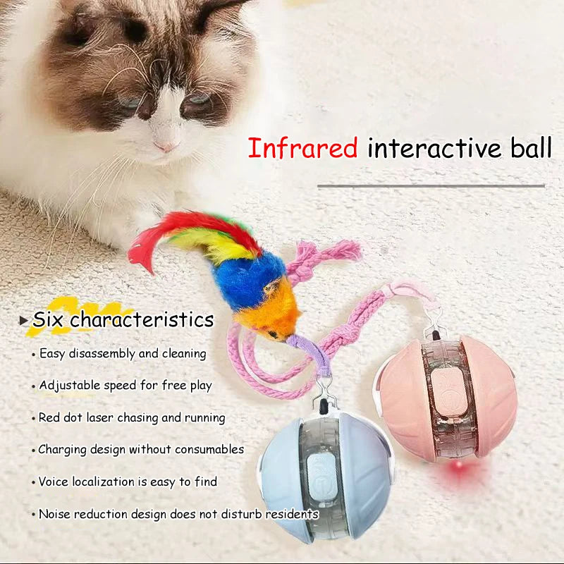 Infrared Interactive Cat Ball Toy – Rechargeable Rolling Tail Toy Imitating Mouse