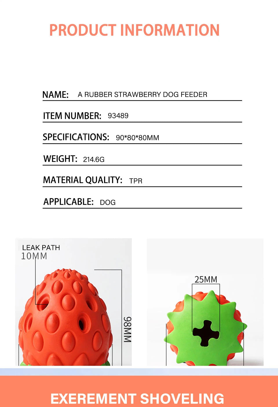 DualPet Strawberry-Shaped Dog Chew Toy – Durable Rubber Food Dispenser for Interactive Play