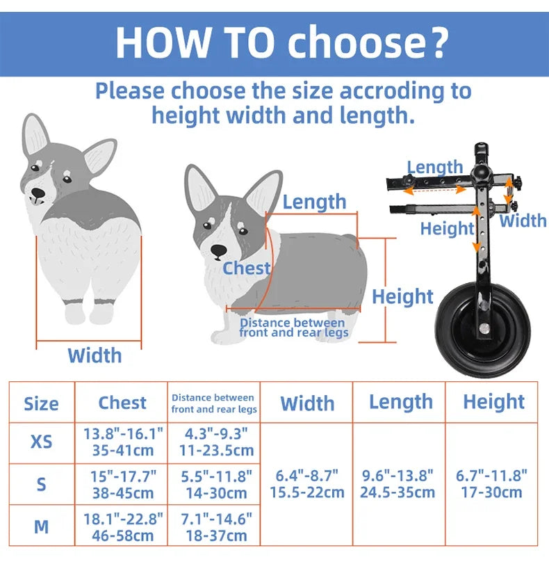 Adjustable Pet Wheelchair Cart – Mobility Aid with Wheels for Disabled Dogs and Cats