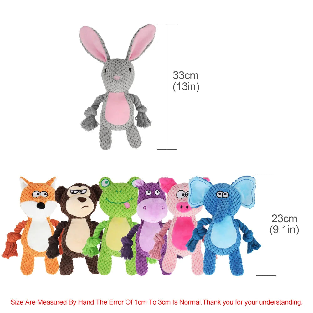 Animal Rope Plush Dog Toy – Rabbit & Monkey Squeaky Chew 🐾🧸