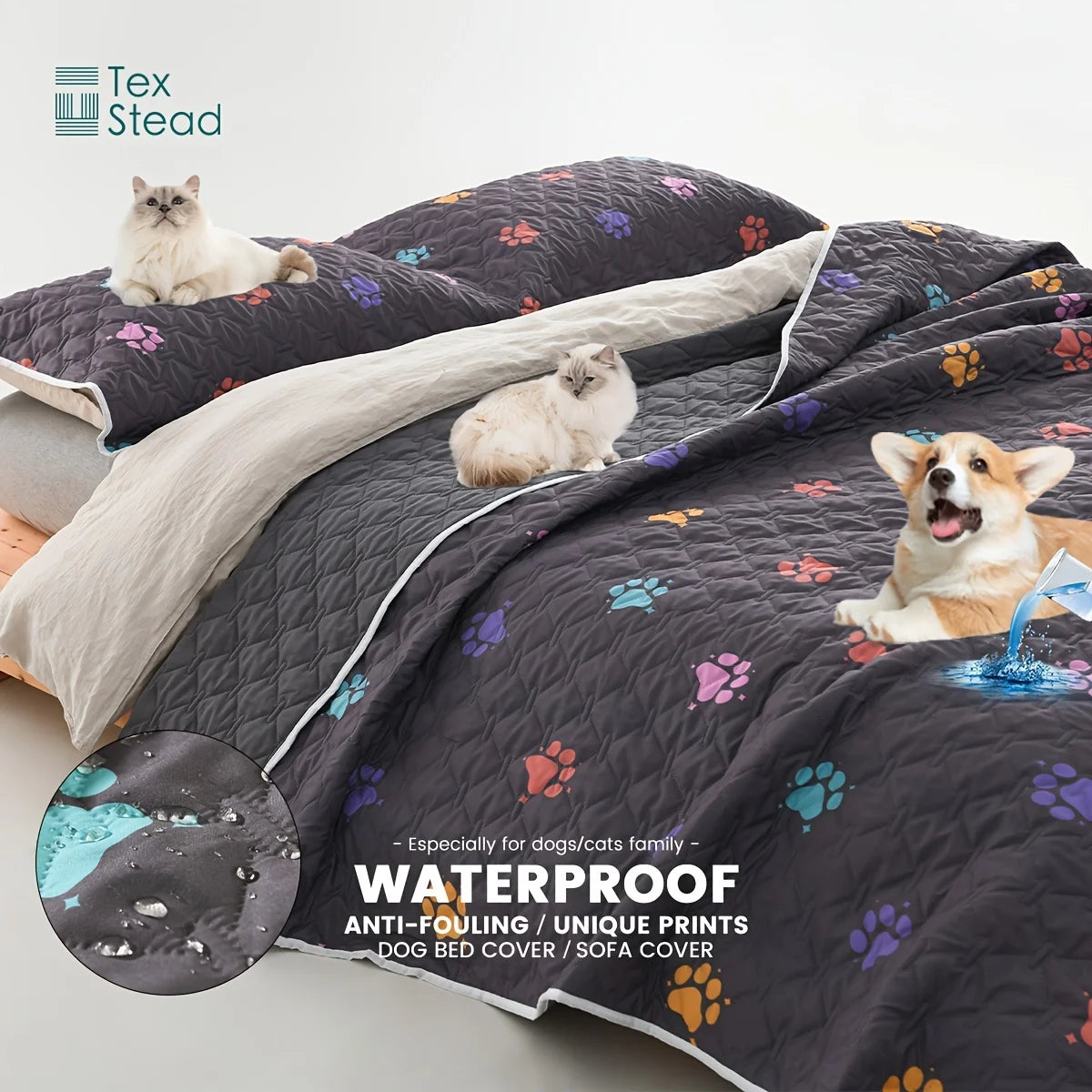 Anti-Leakage Reversible Dog Bed Cover – Washable Paw Print Camping & Changing Pad for Pets & Kids