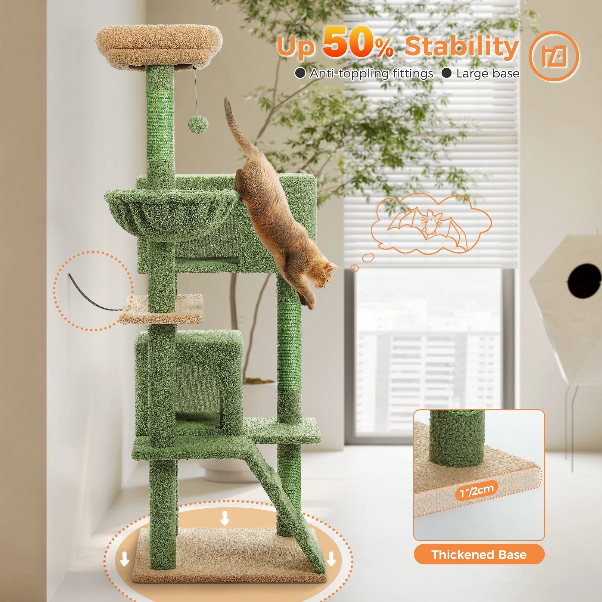 🐾 Cat Tree Tower Condo – Plush Perch, Hammock & Sisal Scratching Posts