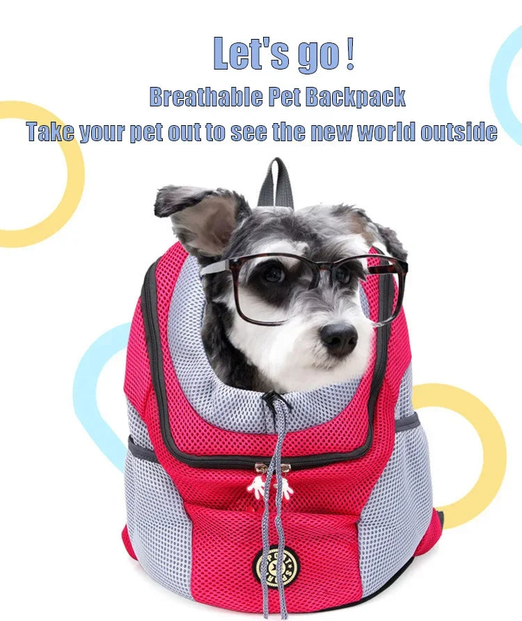 Double Shoulder Pet Carrier Backpack – Portable Mesh Dog Travel Bag for Outdoor Adventures