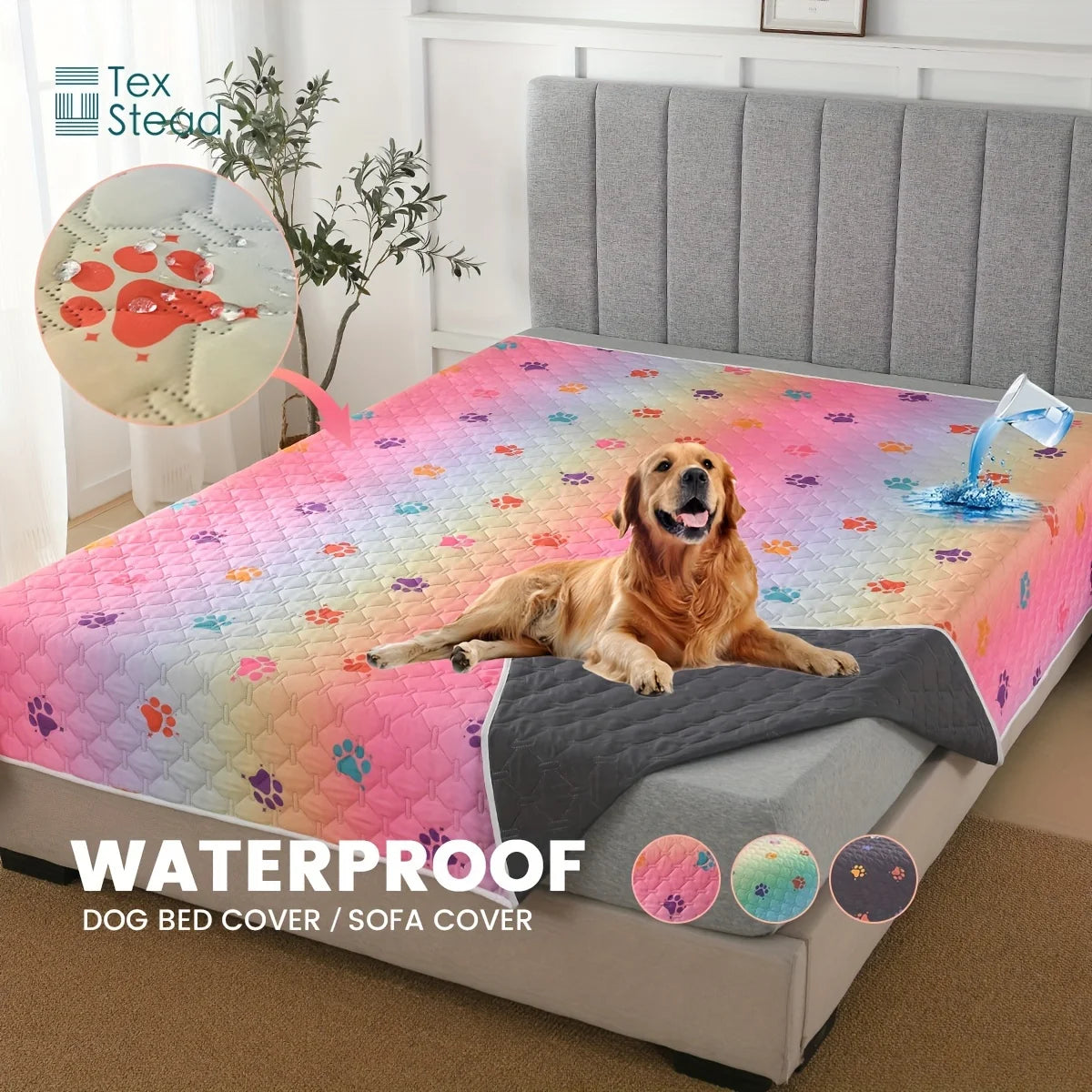 Anti-Leakage Reversible Dog Bed Cover – Washable Paw Print Camping & Changing Pad for Pets & Kids