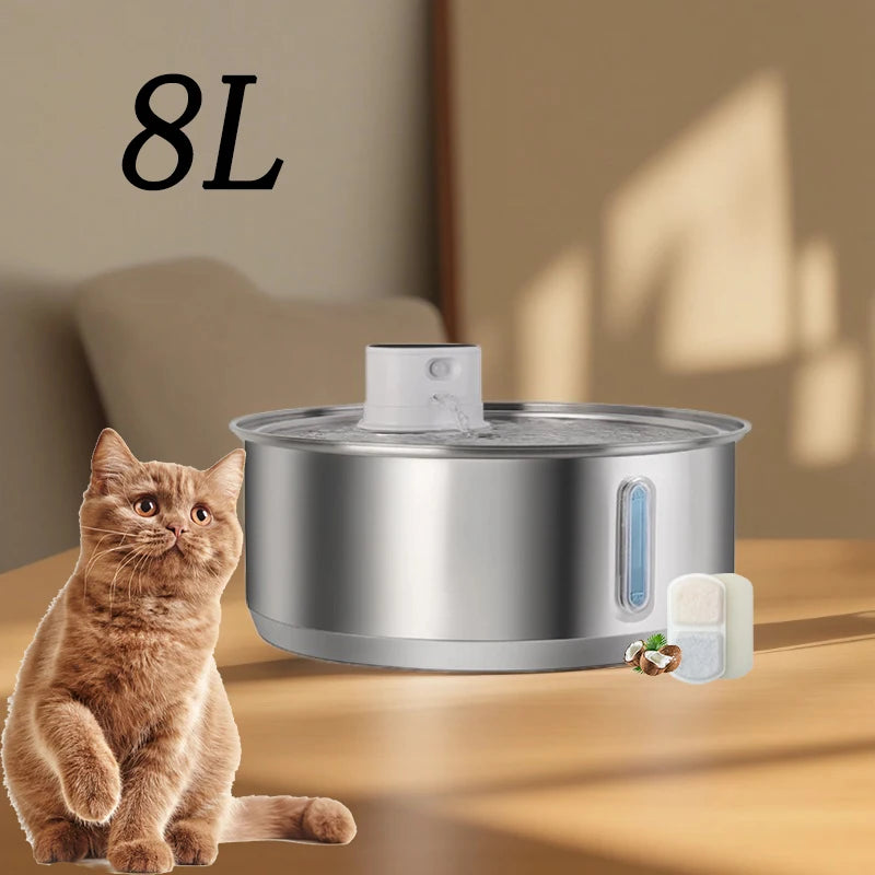 🐕 8L Automatic Stainless Steel Dog Water Fountain – Wireless Battery & Sensor Dispenser